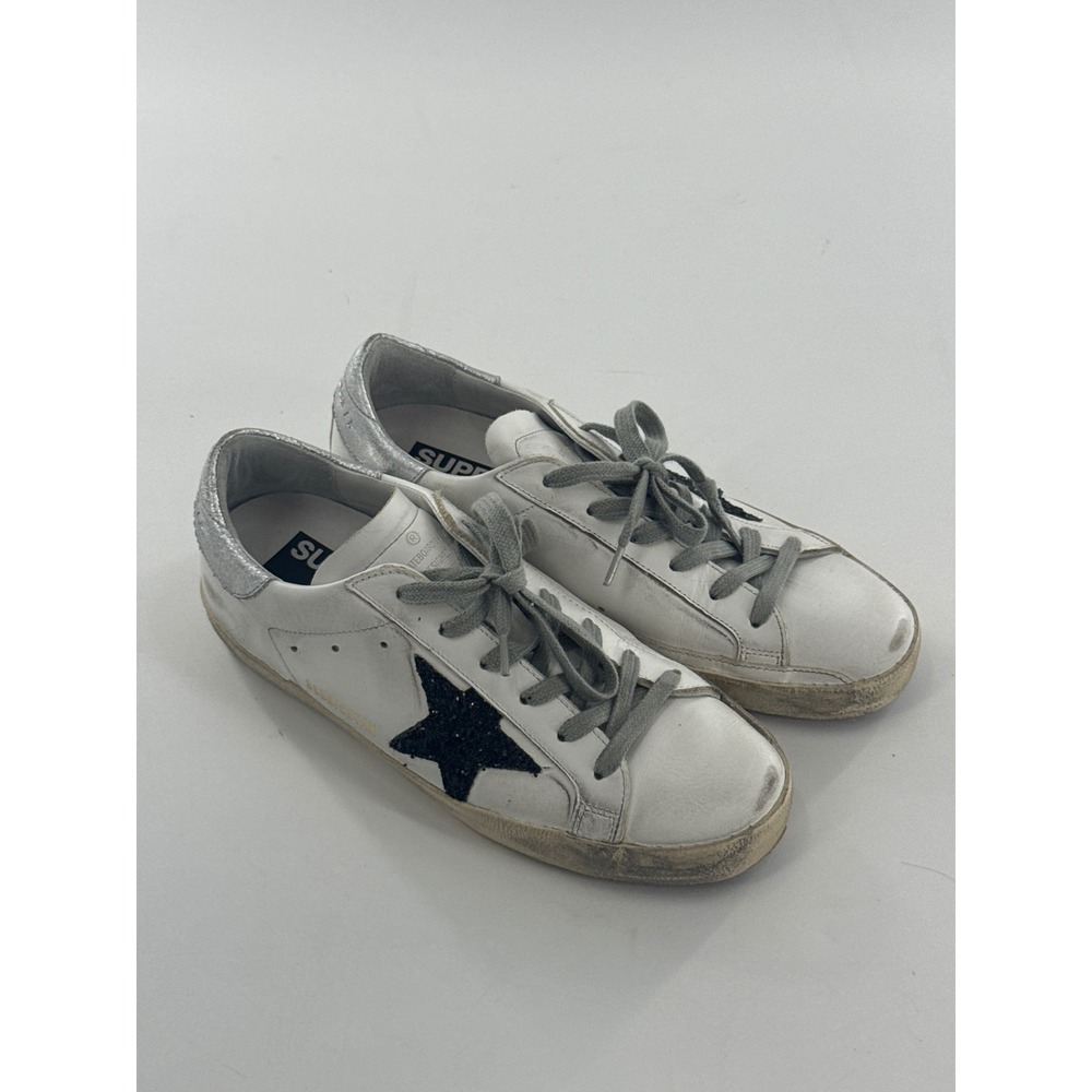 Golden Goose Superstar Sneakers Women's Size 37 Black Glitter Star Silver Heel